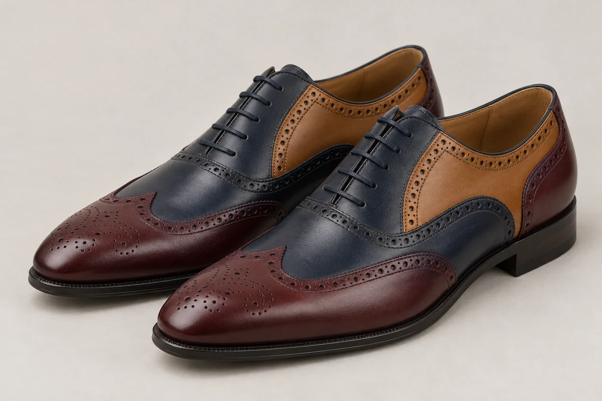 Lacivert + bordo + hardal renkli Üç Renk Wingtip Oxford, temsili ürün görseli