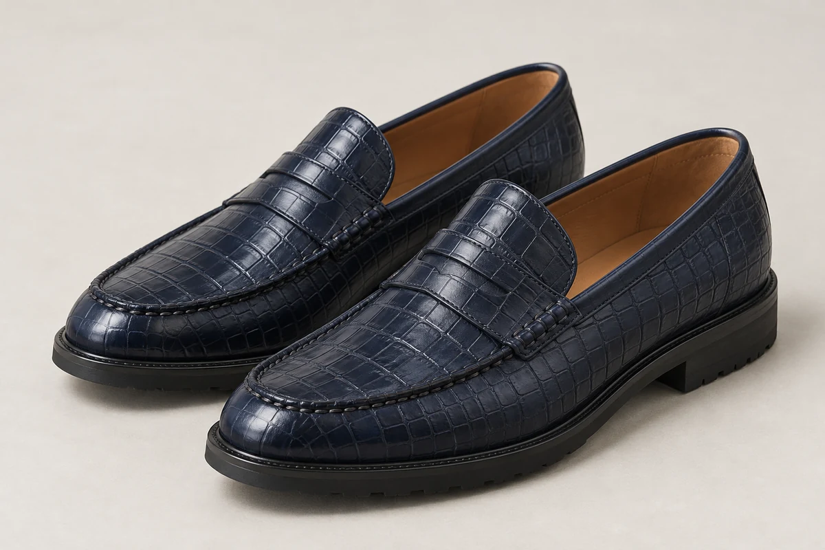 Lacivert renkli Lacivert Kroko Penny Loafer, temsili ürün görseli